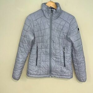 Decathlon Forclaz Jacket Womens S/M Silver Grey Trek100 Hoody Quilted Full Zip